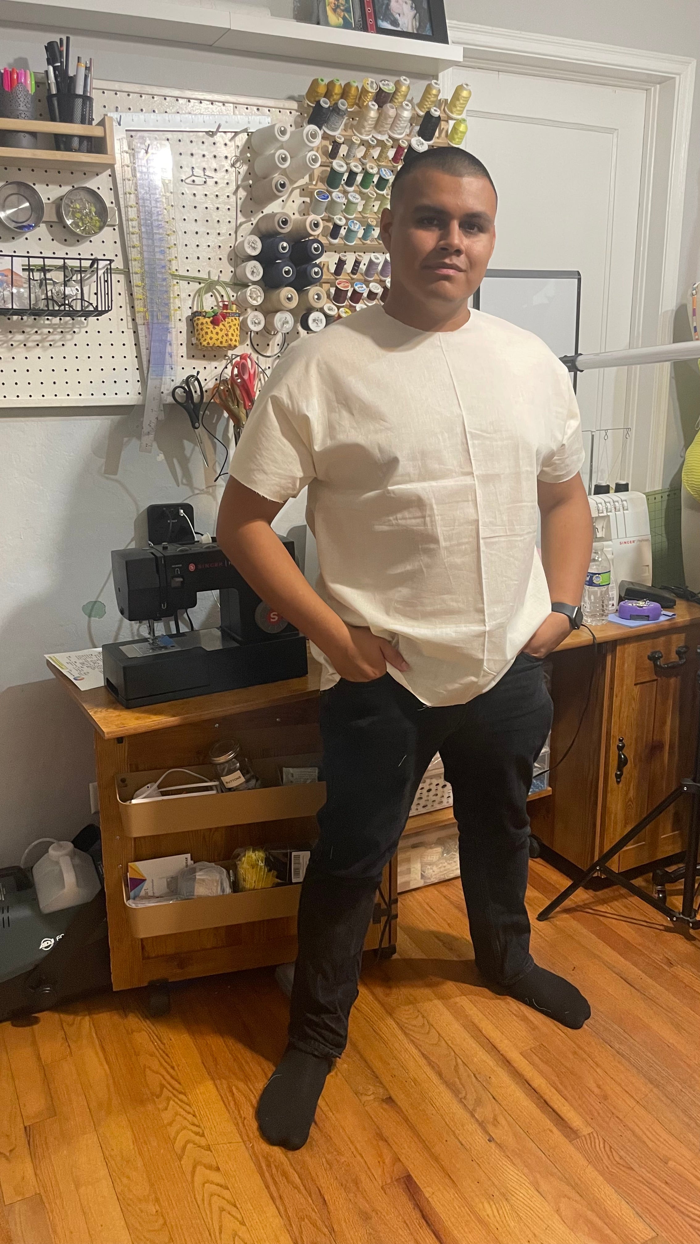 Picture of Cesar Lazarus Wearing the First SHIRT He’s Ever Sewn (September 2024)